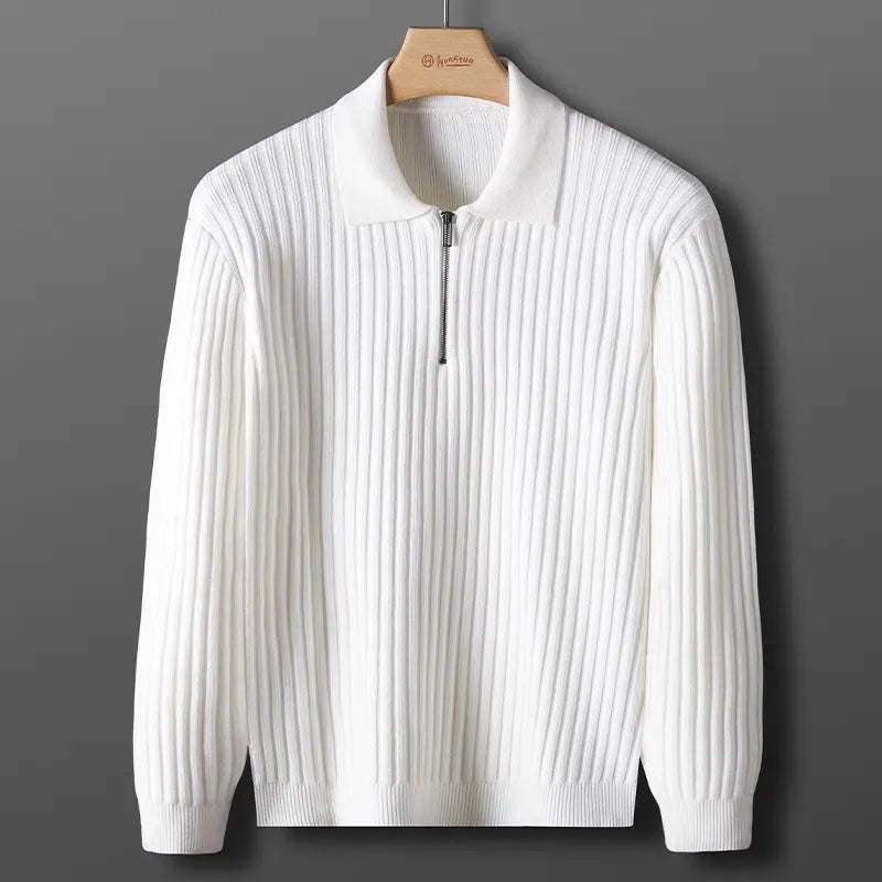 <tc>Men’s Wool Sweater™ | Half-Zip Ribbed Pullover with Polo Collar</tc>