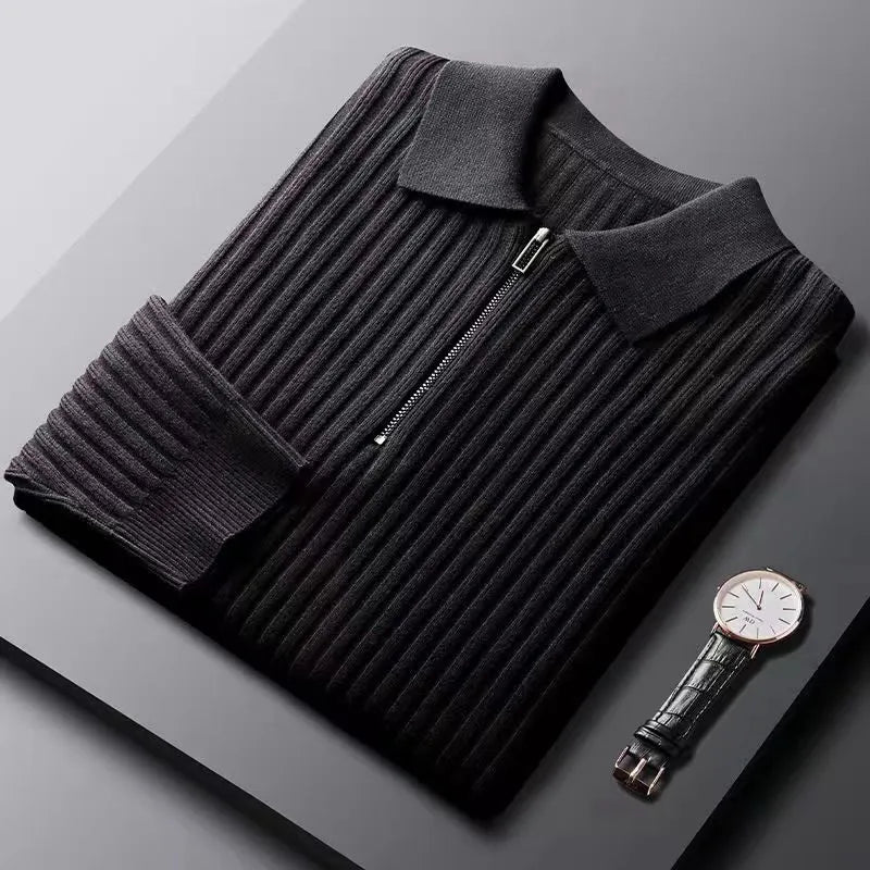 <tc>Men’s Wool Sweater™ | Half-Zip Ribbed Pullover with Polo Collar</tc>