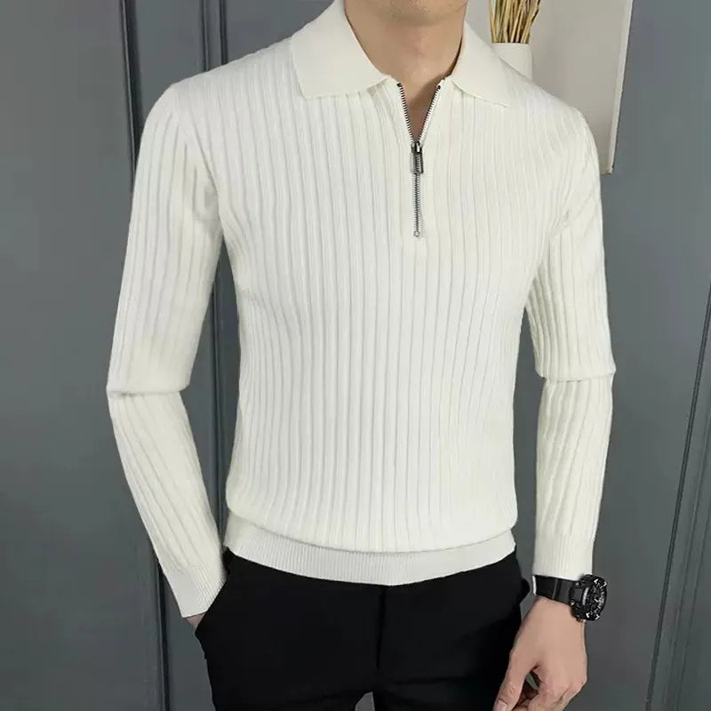 <tc>Men’s Wool Sweater™ | Half-Zip Ribbed Pullover with Polo Collar</tc>