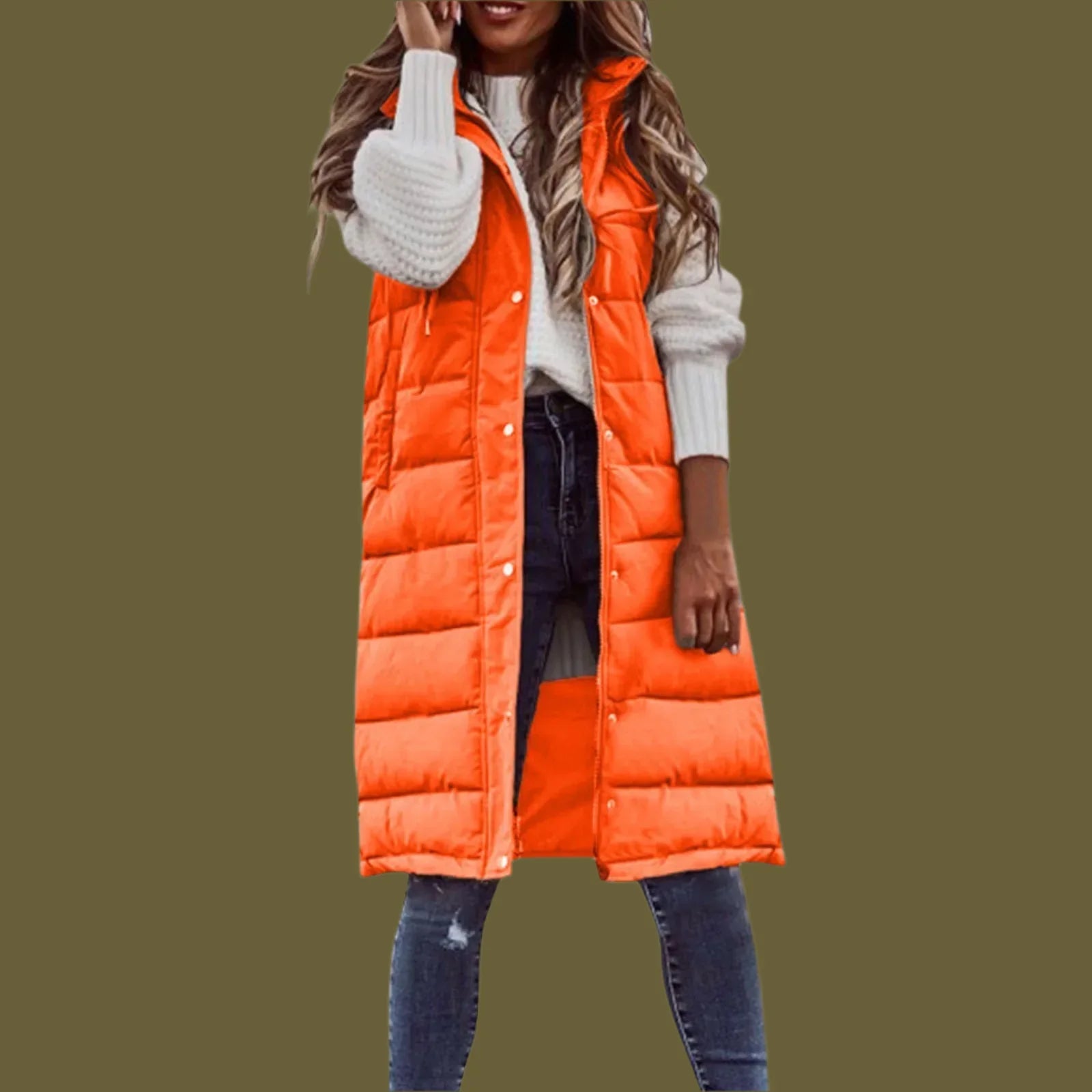 Gilet Lungo Donna | Piumino Imbottito con Cappuccio