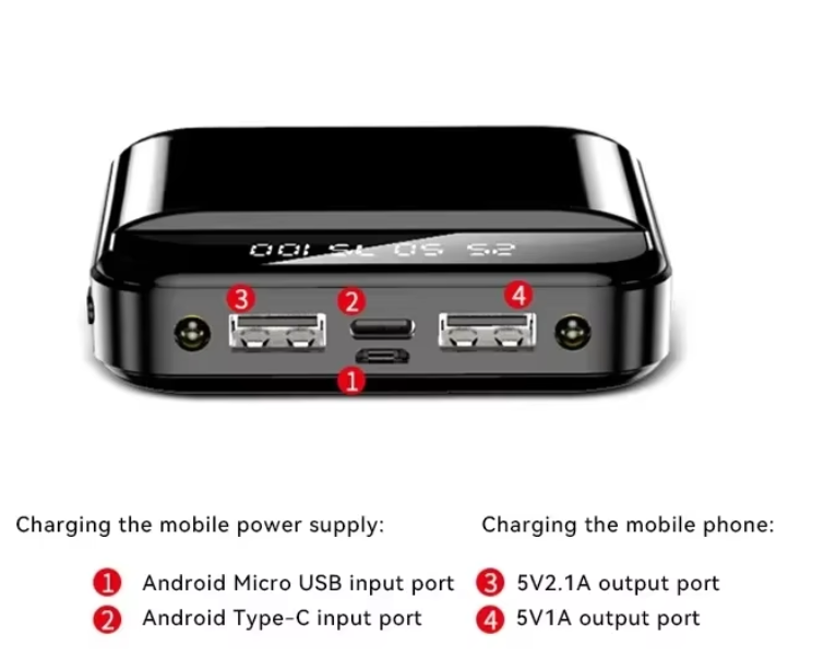 Mini powerbank portatile con ricarica super veloce e display digitale