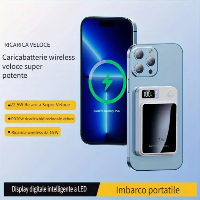 Caricatore portatile e magnetico 2 in 1