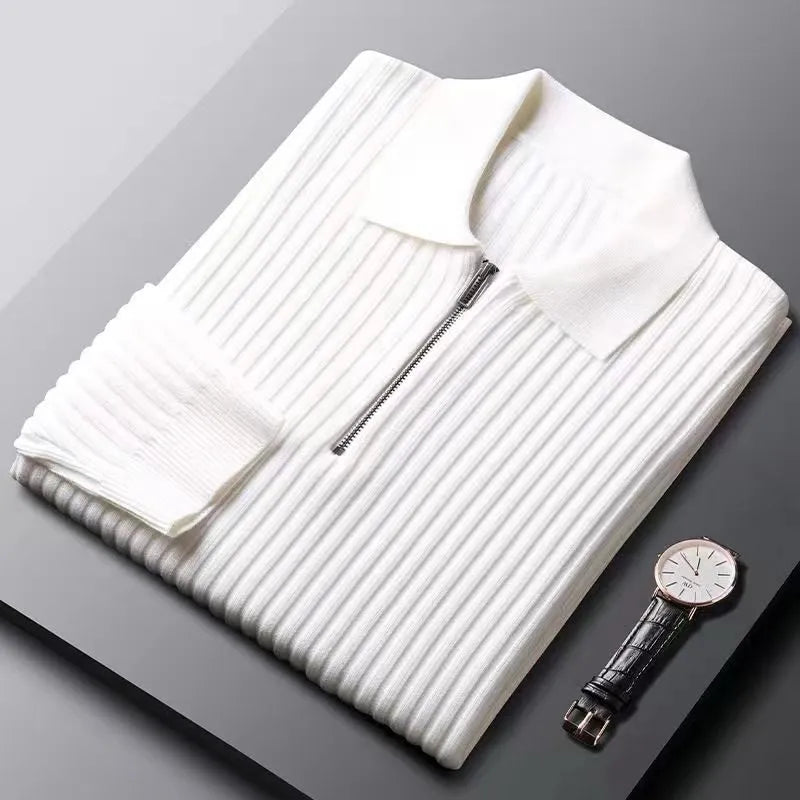 <tc>Men’s Wool Sweater™ | Half-Zip Ribbed Pullover with Polo Collar</tc>