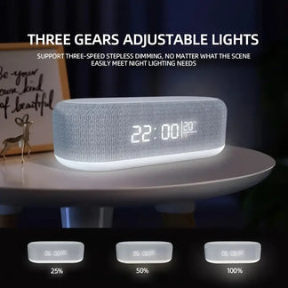 Wireless charging station with digital alarm clock and night light