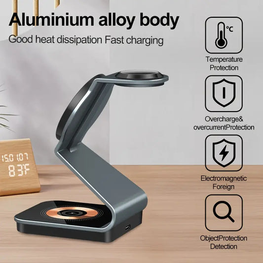 Wireless 3 in 1 magnetic support for iPhone, Apple Watch and AirPods