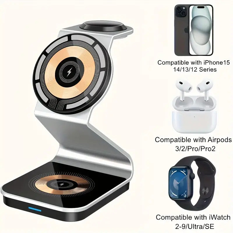 Wireless 3 in 1 magnetic support for iPhone, Apple Watch and AirPods