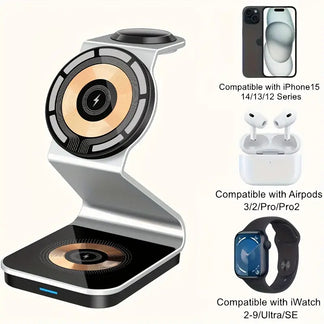 Wireless 3 in 1 magnetic support for iPhone, Apple Watch and AirPods