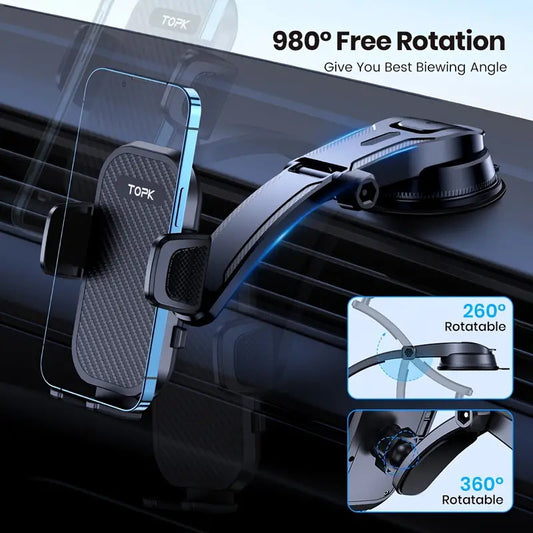 Support for phone adjustable car horizontal and vertical