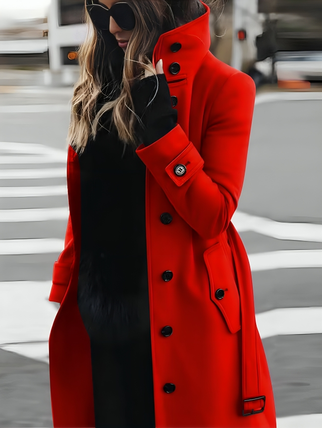 Cappotto da donna lungo elegante con cintura e bottoni – stile classico e impermeable