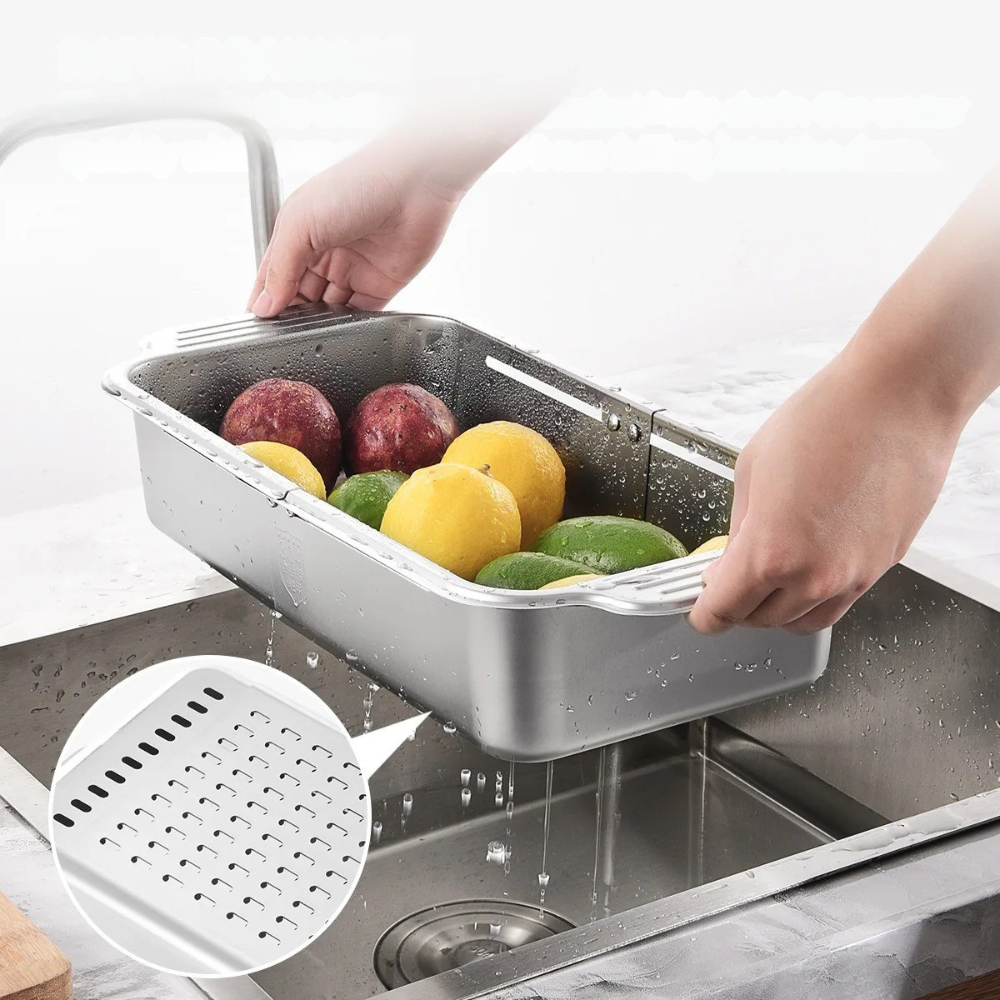<tc>Adjustable Sink Basket | Perfect for Fruits, Vegetables, Dishes and Utensils</tc>