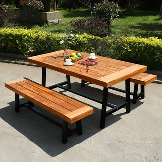 Tavolo in legno di acacia con panchine in omaggio