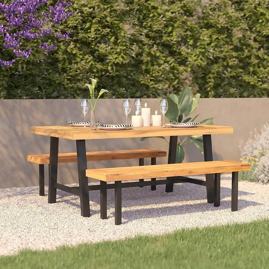 Tavolo in legno di acacia con panchine in omaggio