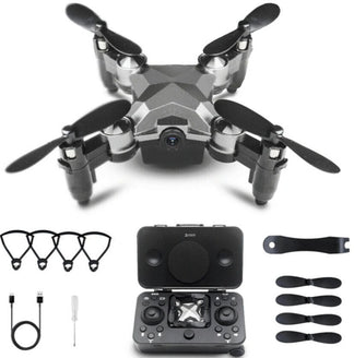 Folding drone with camera, controllable via remote control or smartphone with Wi-Fi connection