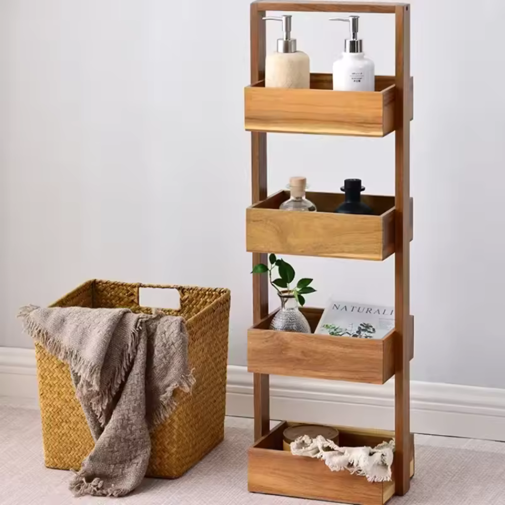Elegant Acacia ™ wooden shelf | 4 levels of natural style and functionality