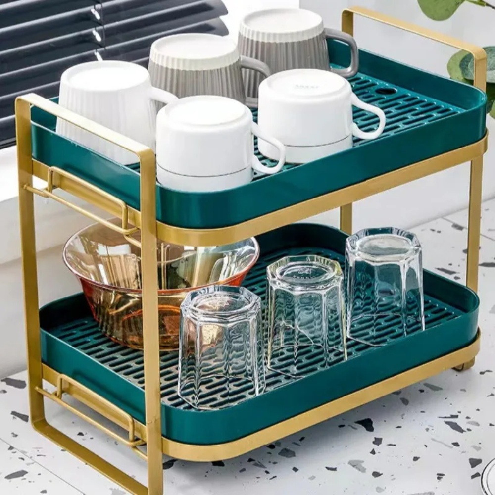Organizer Cucina a 2 Ripiani | Ordine Perfetto per Frutta e Stoviglie