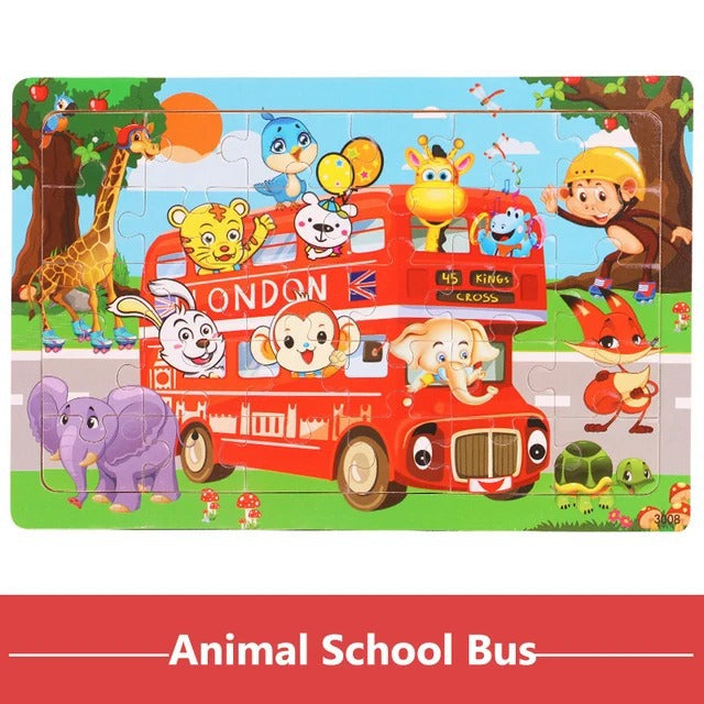 Puzzle in Legno 3D Animali e Traffico  30 Pezzi Educativi