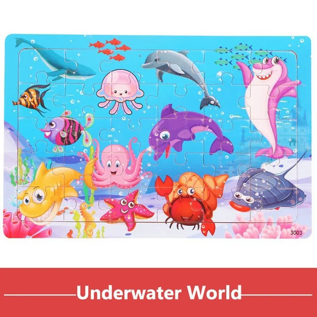 Puzzle in Legno 3D Animali e Traffico  30 Pezzi Educativi