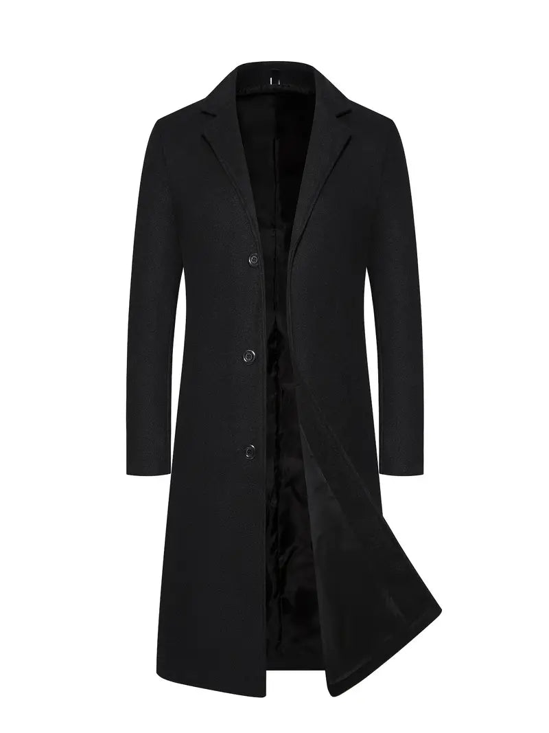 Cappotto lungo da uomo – Vestibilità sartoriale – Effetto lana – Revers a lancia – Chiusura a tre bottoni