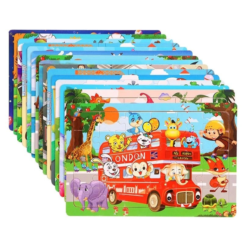Puzzle in Legno 3D Animali e Traffico  30 Pezzi Educativi