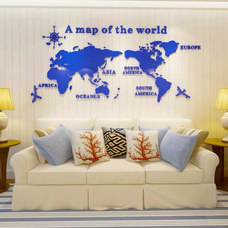 Mappa del Mondo 3D Adesivi Murali in Acrilico  Decorazione Tridimensionale