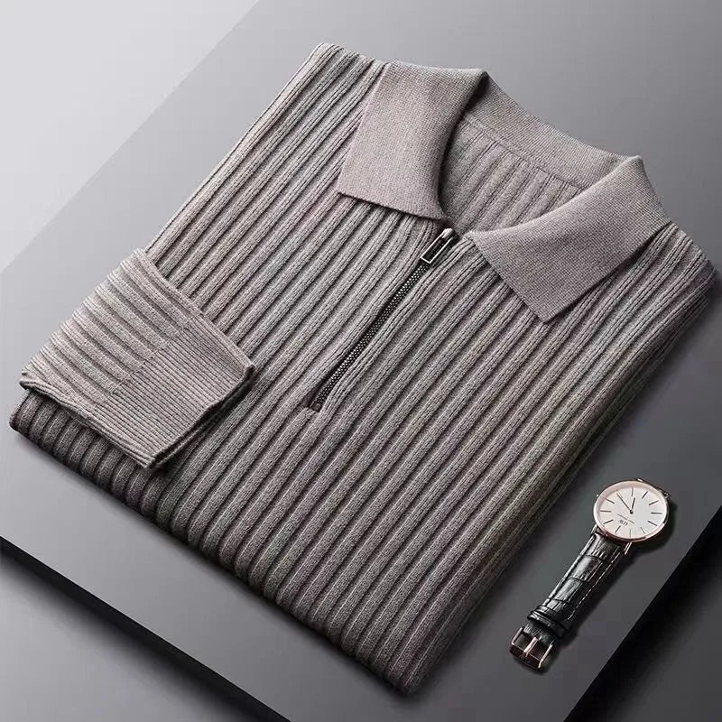 <tc>Men’s Wool Sweater™ | Half-Zip Ribbed Pullover with Polo Collar</tc>