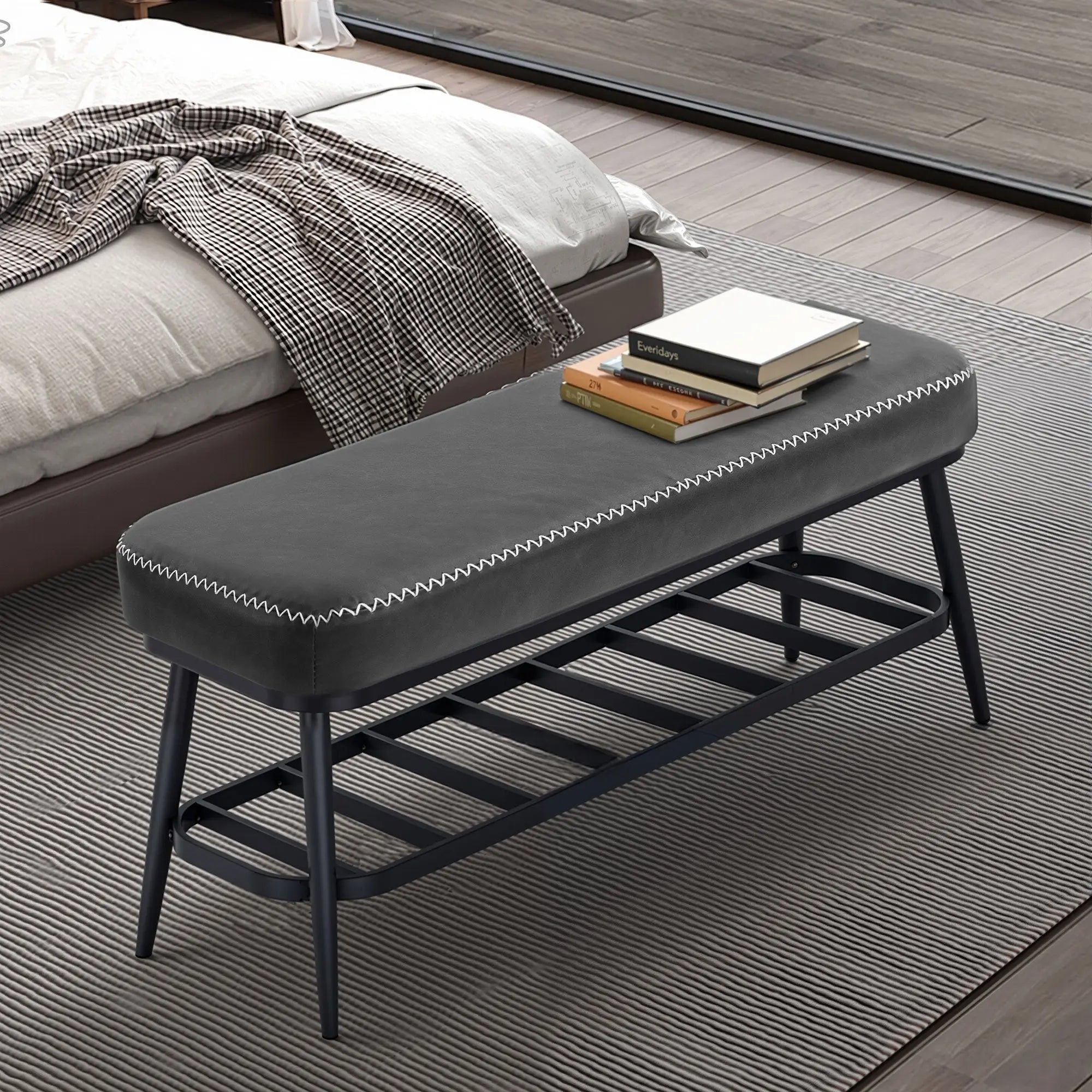 HOMCOM PU Leather Shoe Storage Bench - Charcoal Grey MigliorPrezzi.com