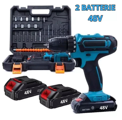 Trapano Avvitatore a Percussione 48V con Doppia Batteria e Valigetta Accessoriata