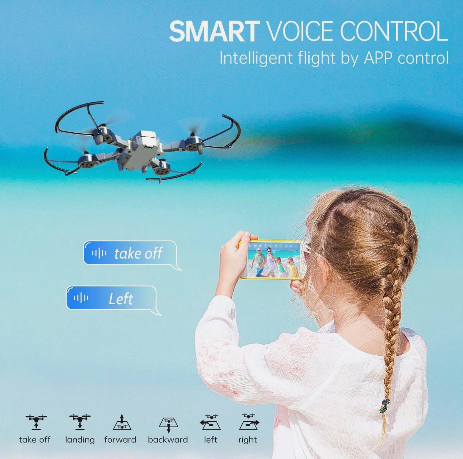 Mini drone pieghevole con videocamera 1080p full Hd e funzioni smart