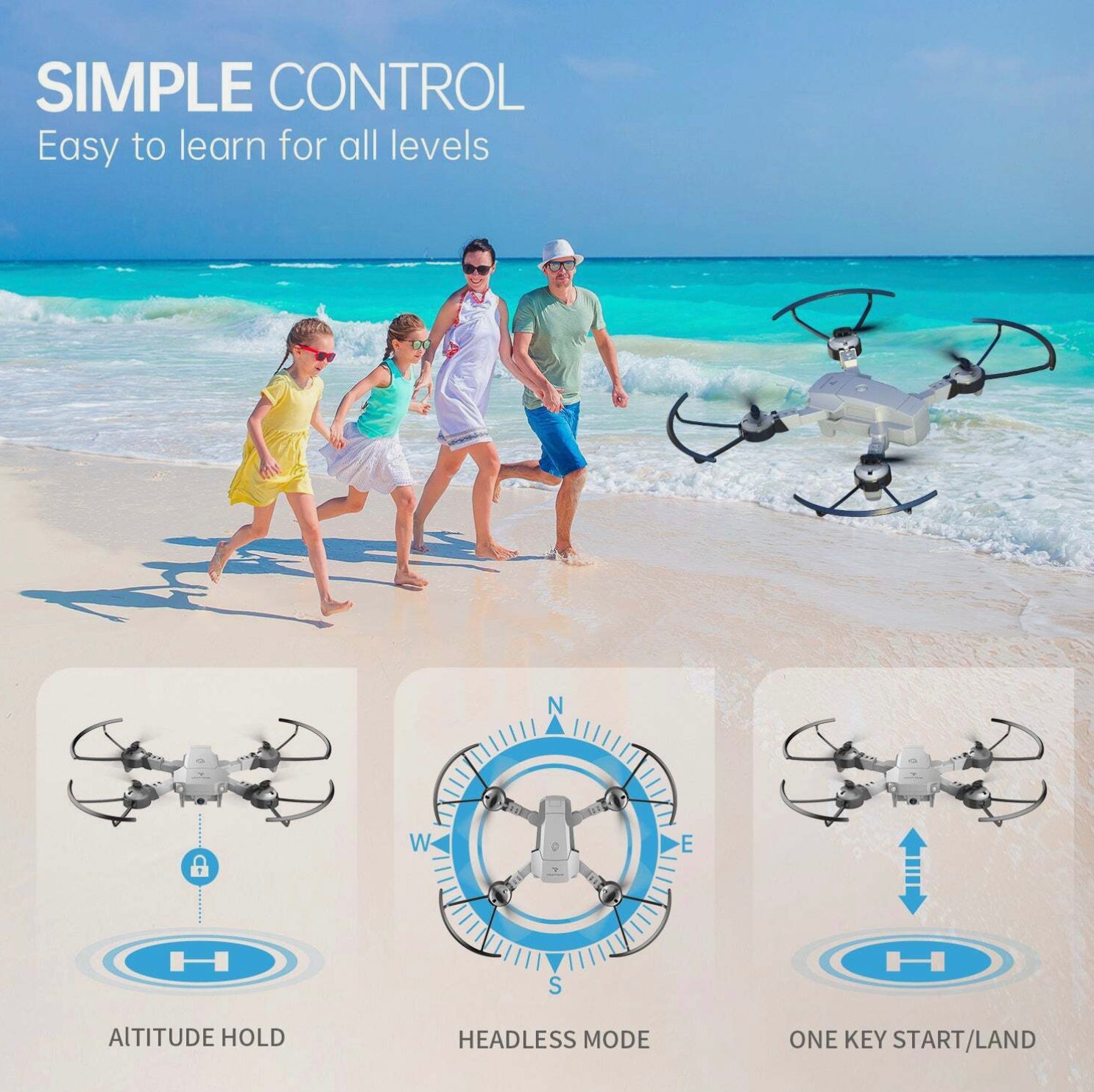 Mini drone pieghevole con videocamera 1080p full Hd e funzioni smart