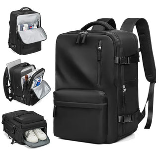 Multi-task travel backpack with vacuum compression