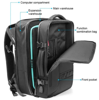 Multi-task travel backpack with vacuum compression