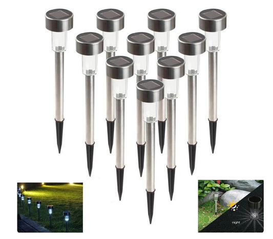 Set 10 LED spotlights with picket - solar energy for outdoor and garden