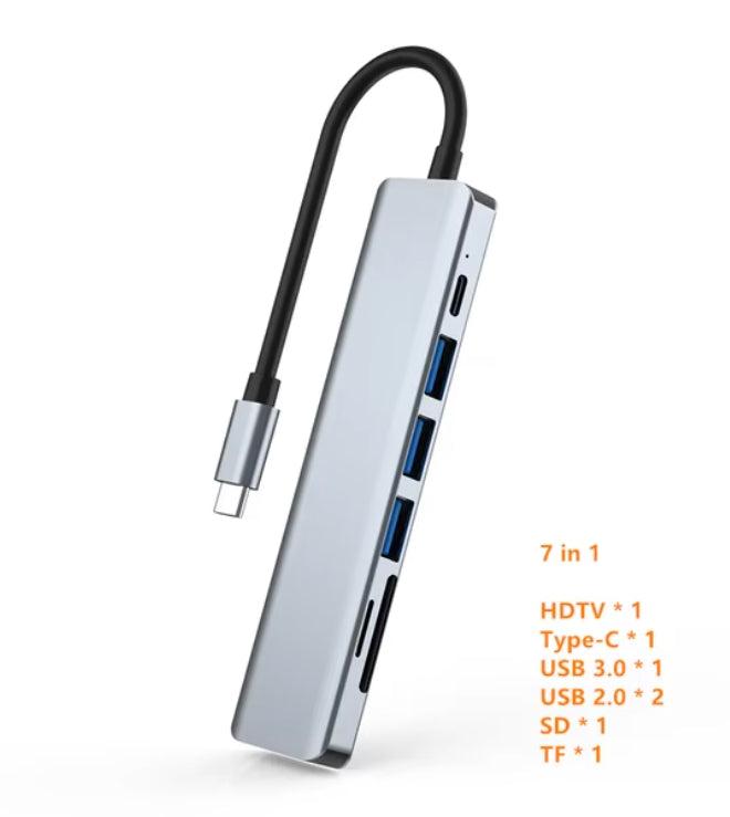 HUB USB C 7/6/4/1 Doors with PD, SD/TF, USB 3.0 for all devices