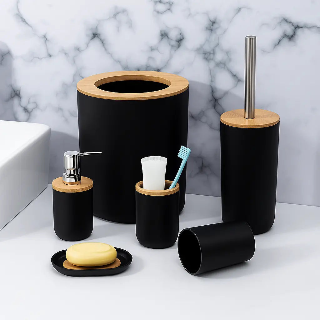 Set Arredo Bagno™ | Stile Minimal in Nero e Bambù per un Tocco Naturale MigliorPrezzi.com