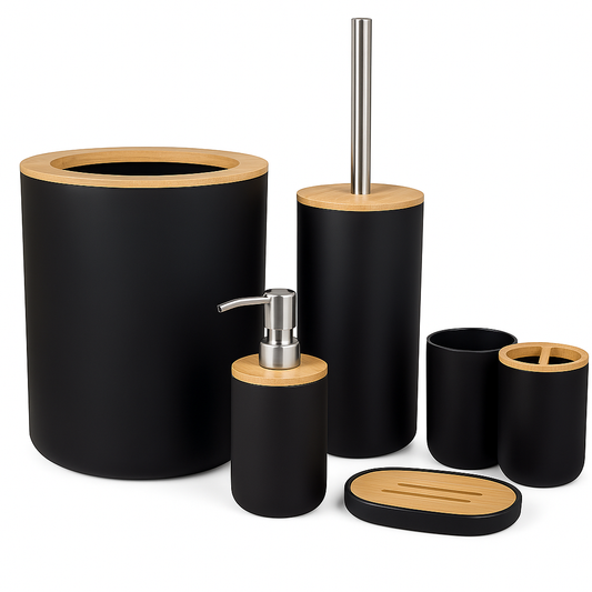 <tc>Bathroom Set™ | Minimalist Black &amp; Bamboo for a Natural Touch</tc>