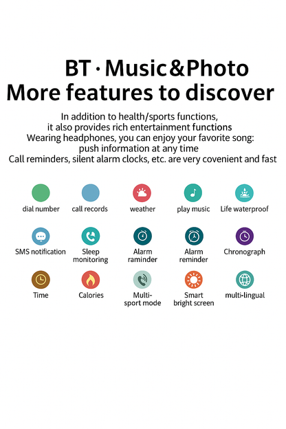 Smartwatch sportivo multifunzionale con chiamate e musica