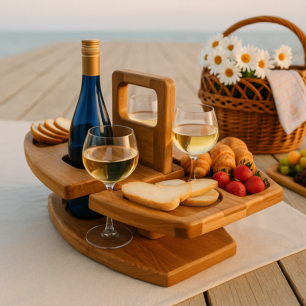 Tavolino da Picnic in Legno | Tavolo Portatile per Vino e Aperitivi