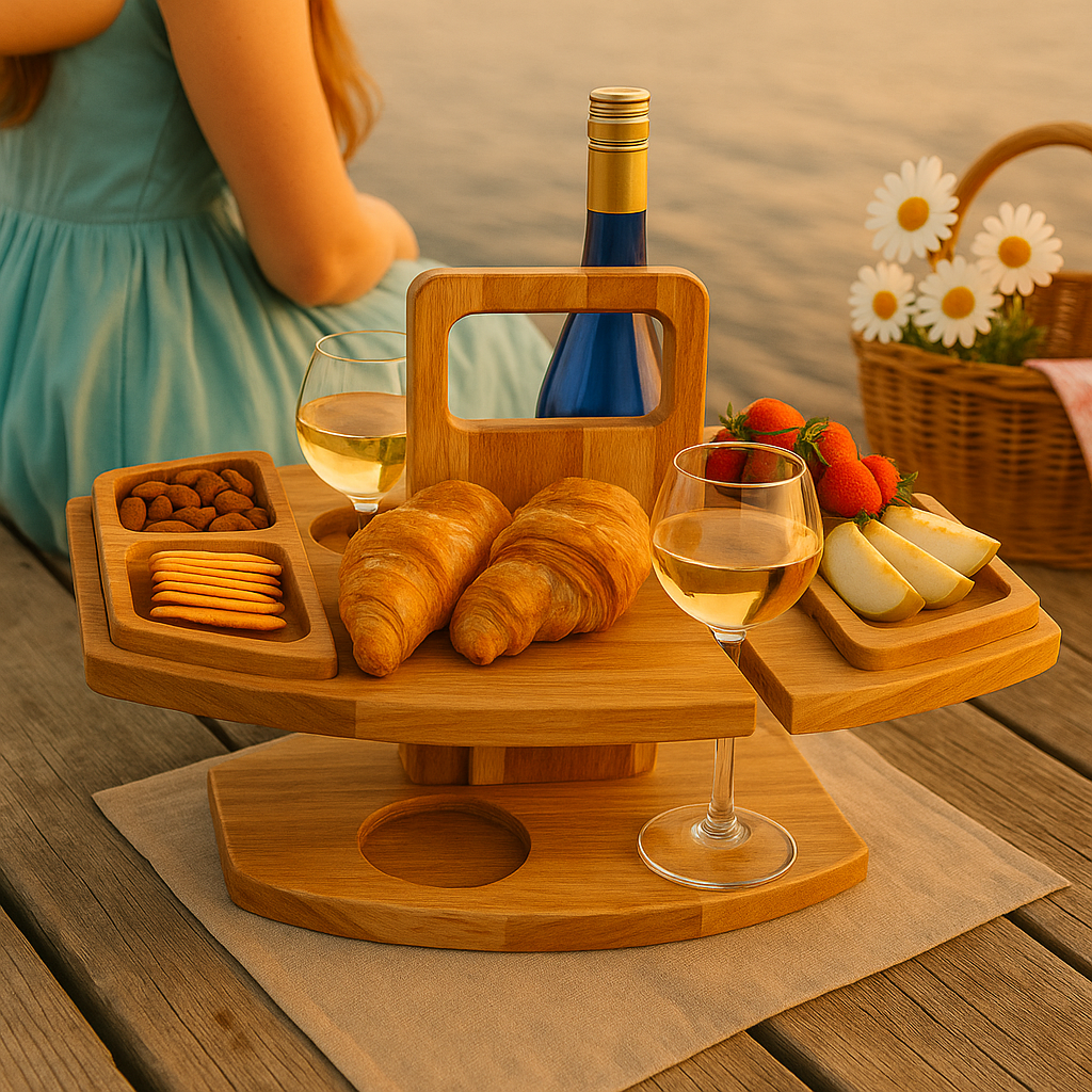 Tavolino da Picnic in Legno | Tavolo Portatile per Vino e Aperitivi