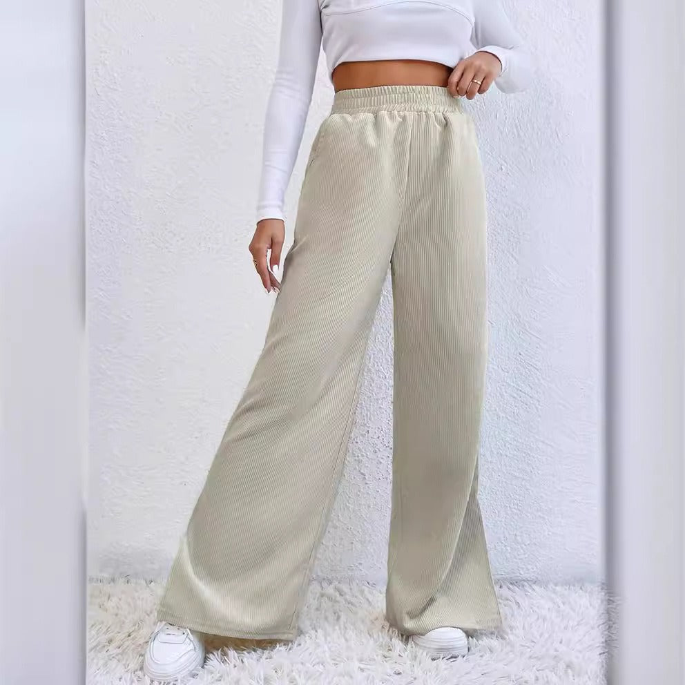 Pantaloni Donna Larghi | Vita Alta in Velluto a Coste con Spacchi Laterali
