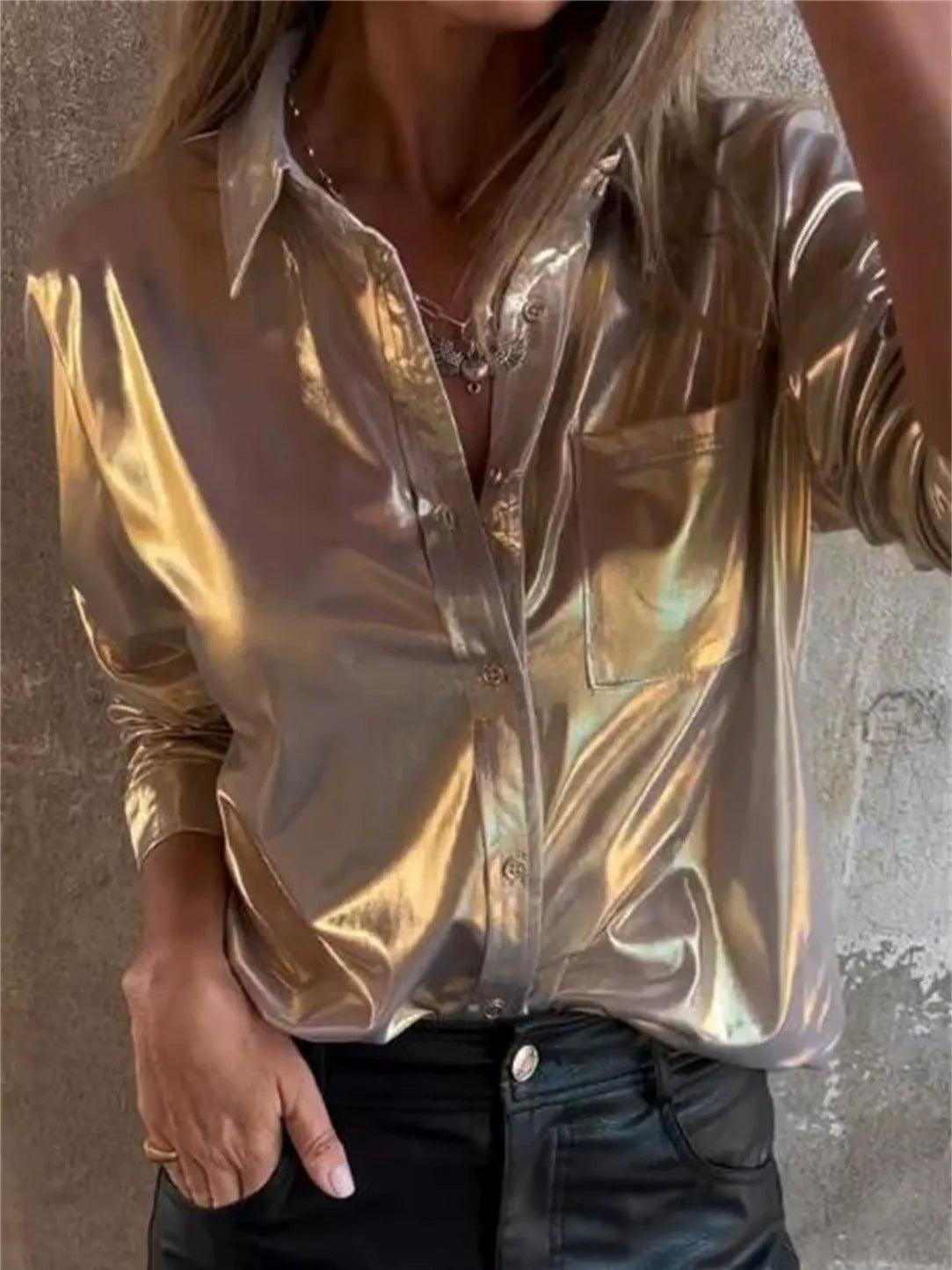 Camicia Casual Donna | Design con Bottoni in Ecopelle Morbida