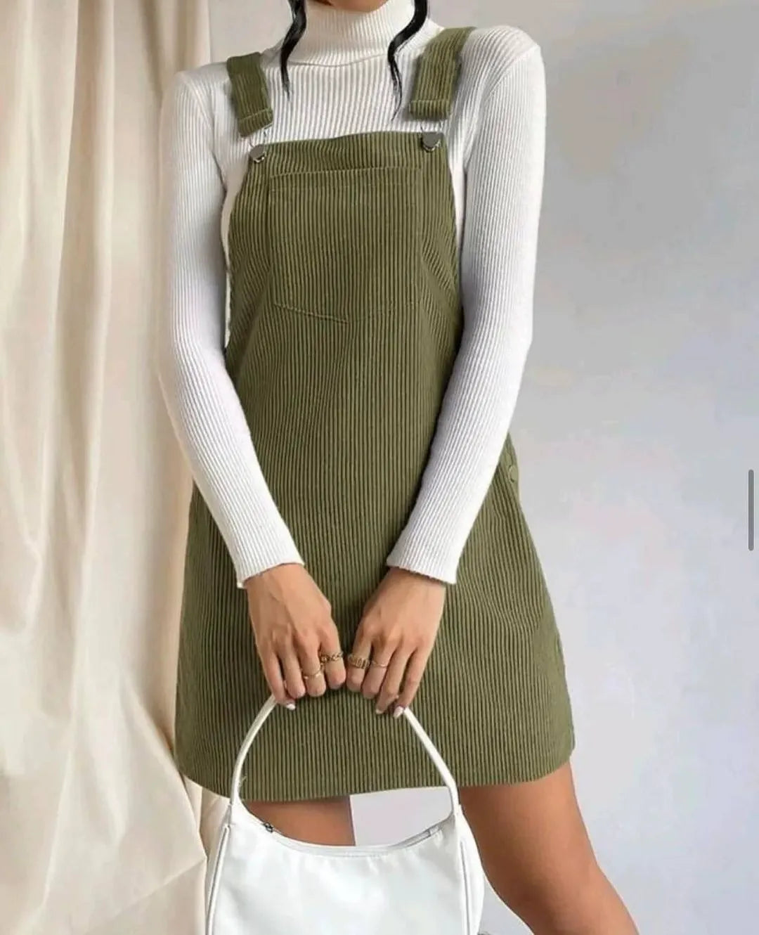 Abito Salopette Donna | Vestito Corto a Coste con Bretelle Regolabili