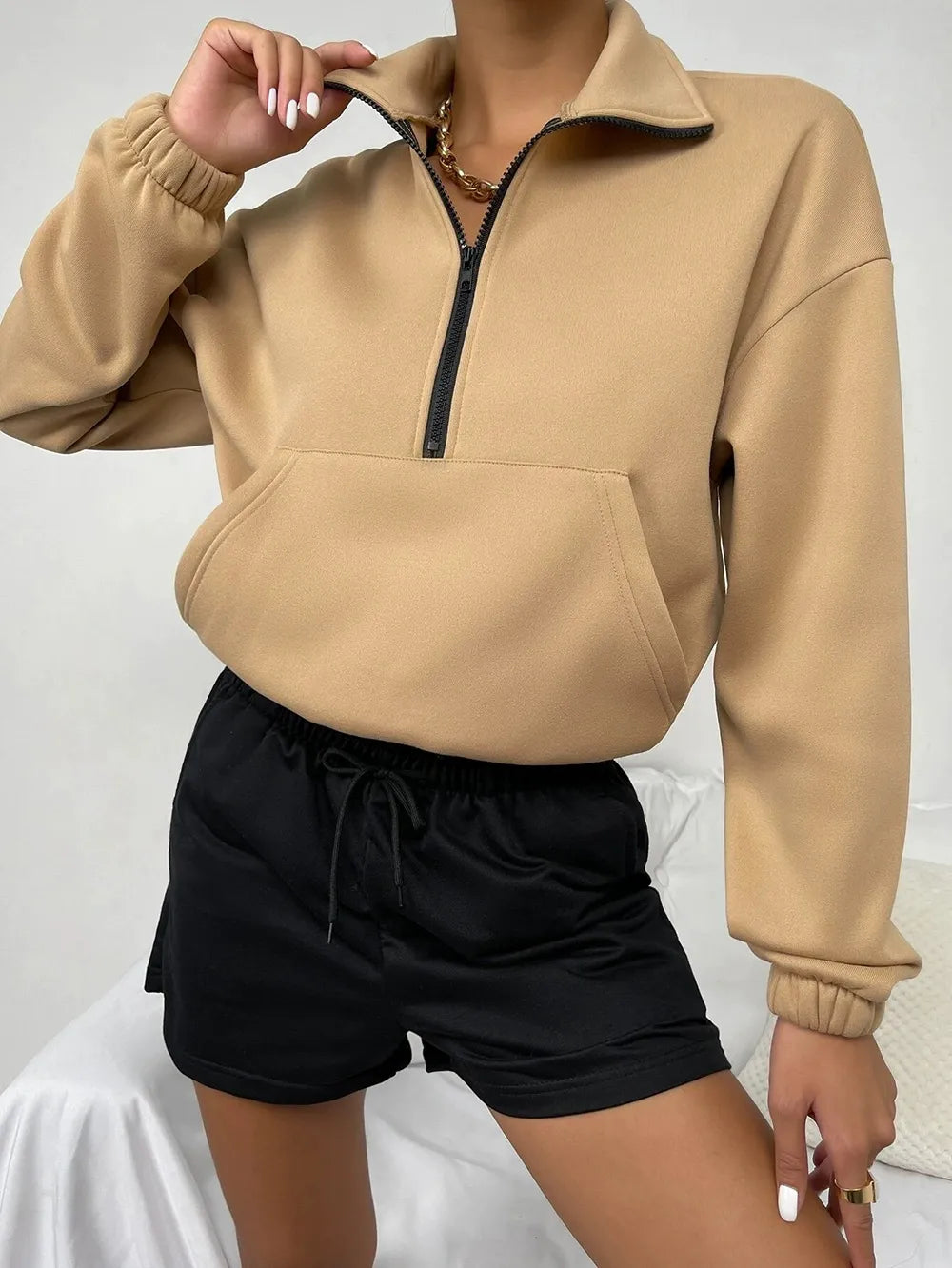 Maglione Oversize Donna | Foderato in Pile con Zip Frontale e Tasche Comode