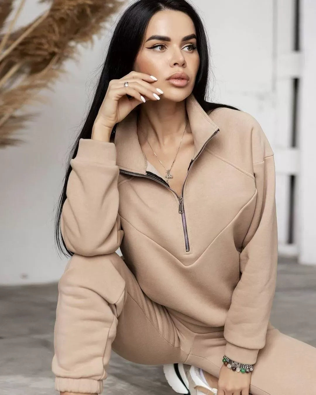 Completo in Tuta Donna | Felpa con Mezza Zip e Pantaloni in Pile Morbido