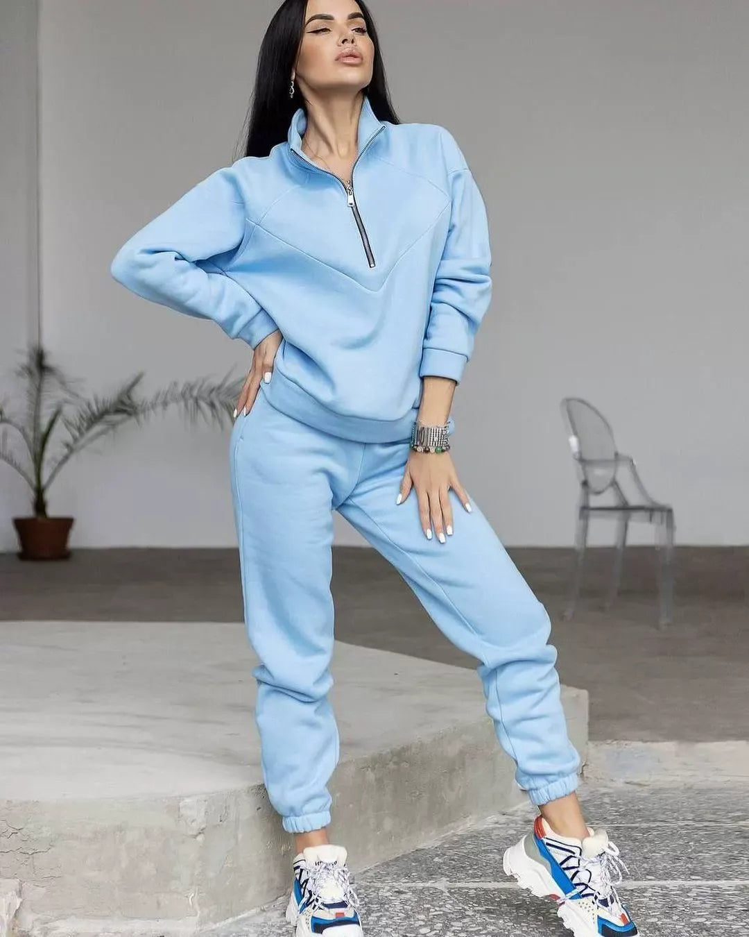 Completo in Tuta Donna | Felpa con Mezza Zip e Pantaloni in Pile Morbido