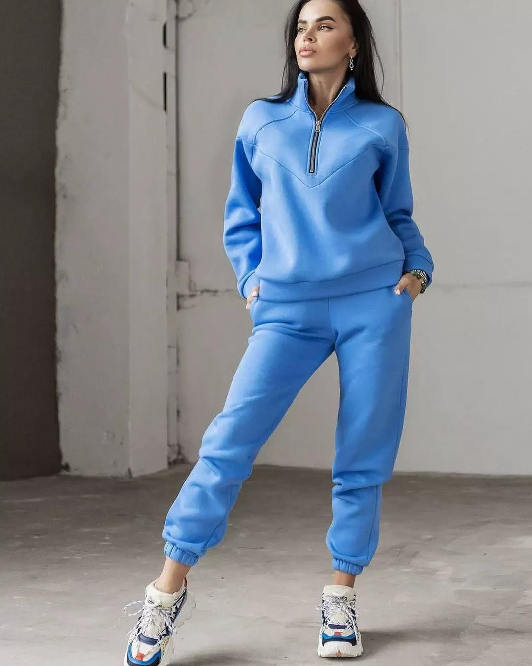 Completo in Tuta Donna | Felpa con Mezza Zip e Pantaloni in Pile Morbido