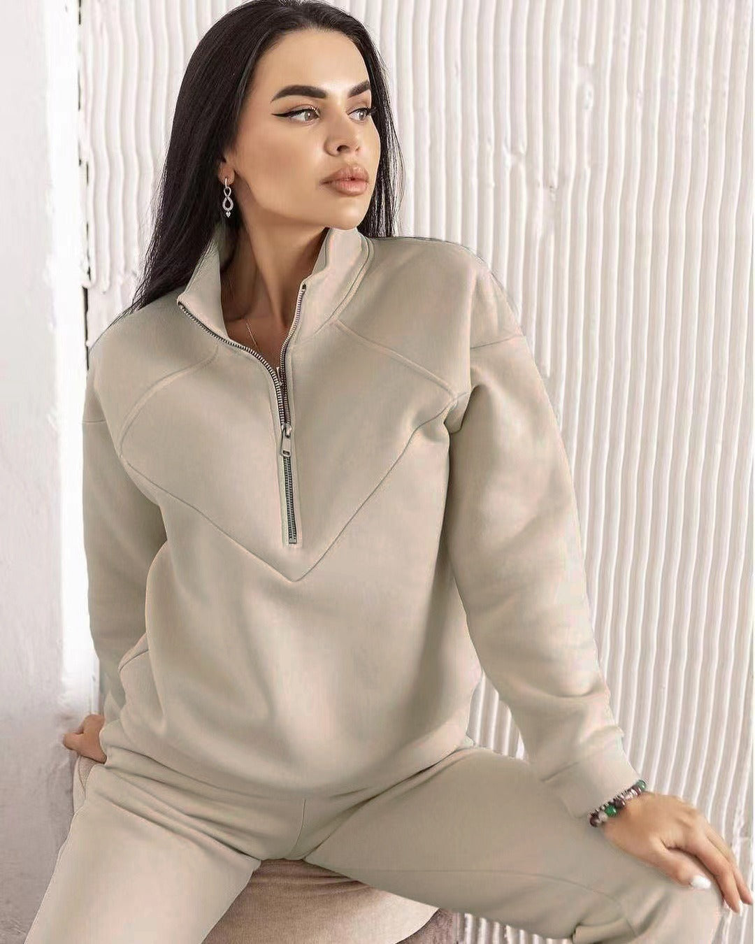Completo in Tuta Donna | Felpa con Mezza Zip e Pantaloni in Pile Morbido