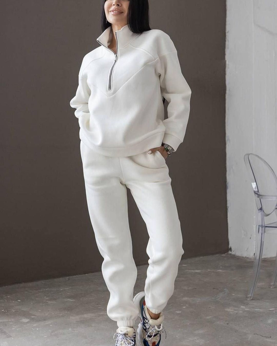 Completo in Tuta Donna | Felpa con Mezza Zip e Pantaloni in Pile Morbido