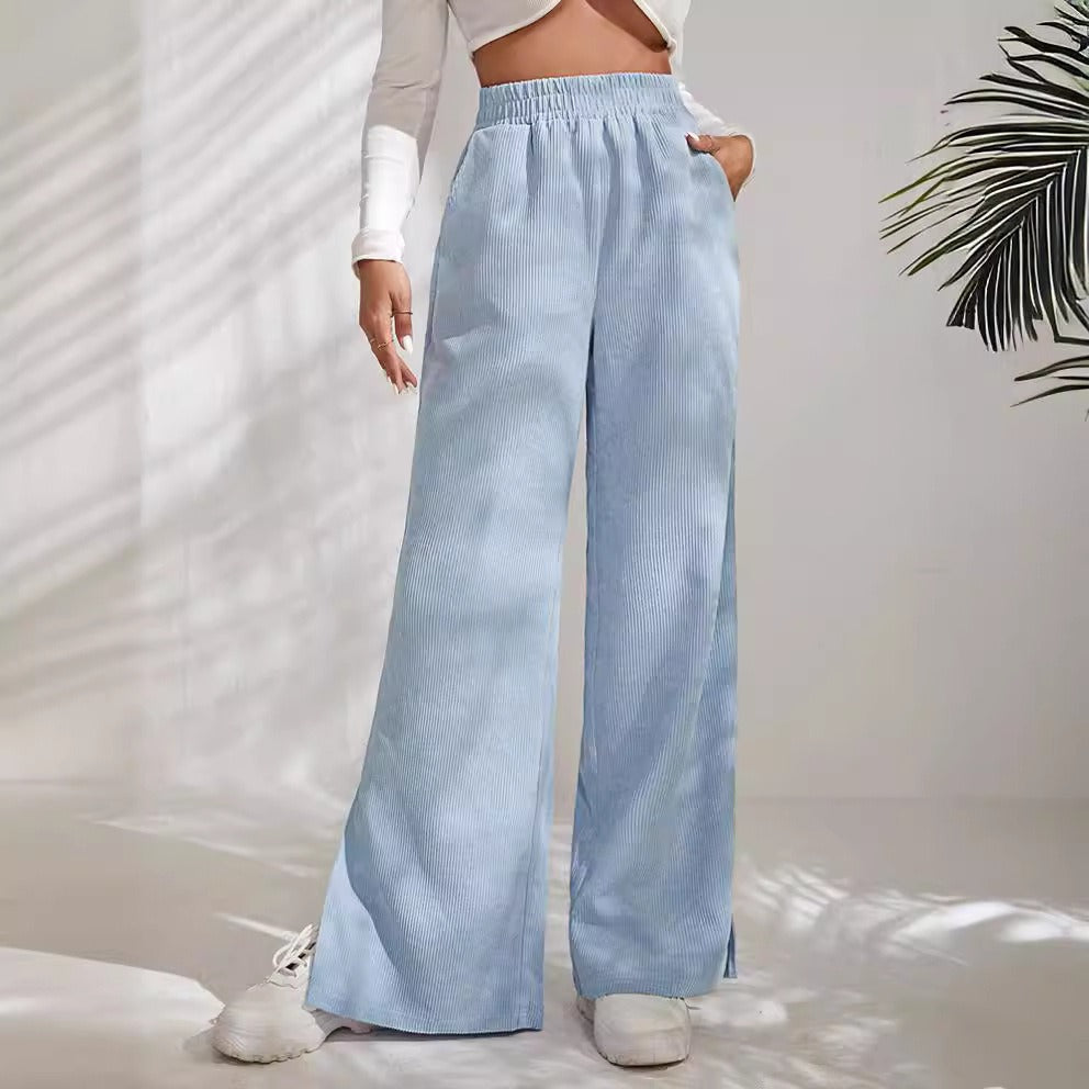 Pantaloni Donna Larghi | Vita Alta in Velluto a Coste con Spacchi Laterali