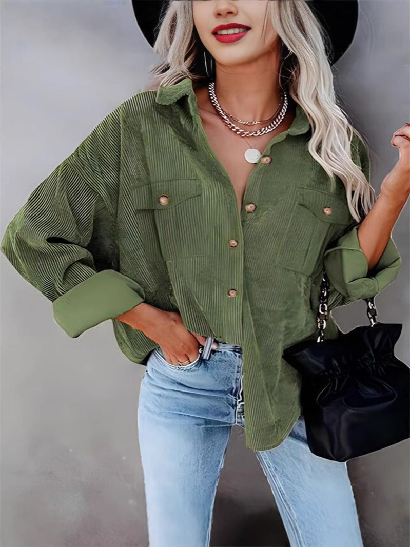 Giacca Casual Donna | Velluto a Coste con Bottoni Frontali e Fit Morbido