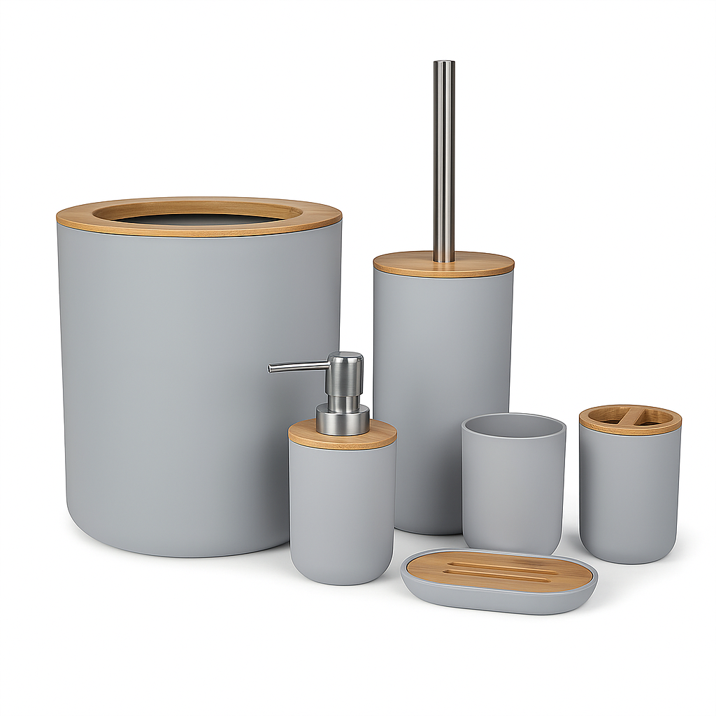 <tc>Bathroom Set™ | Minimalist Black &amp; Bamboo for a Natural Touch</tc>